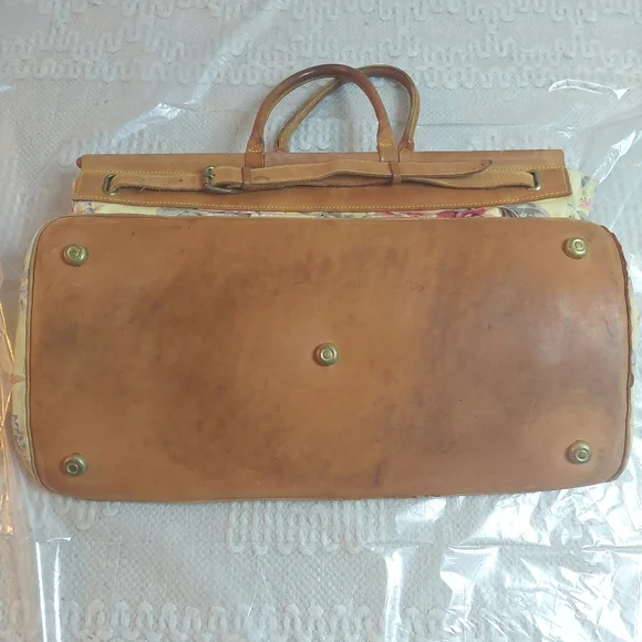 Vintage 80's Ralph Lauren Floral Carpet Tapestry Leather Satchel- Travel Bag! - Picture 11 of 16
